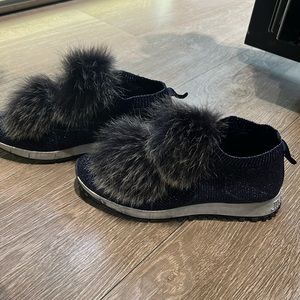 Jimmy Choo Norway Sneaker Blue/Gray Pom Pom Luxury Size EU 37.5/ US 7.5